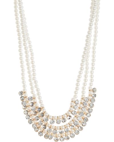 Tasha Imitation Pearl & Crystal Layered Bib Necklace - White