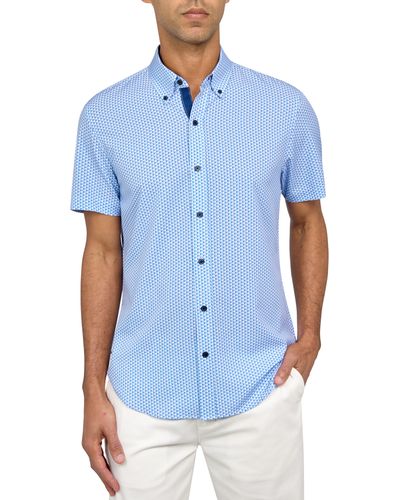 Con.struct Slim Fit Micro Dot Four-way Stretch Performance Short Sleeve Button-down Shirt - Blue