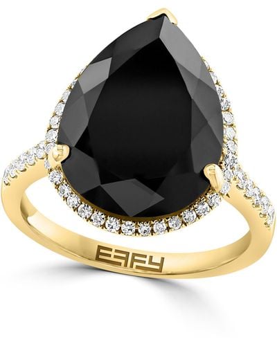 Effy 14k Yellow Gold Pear Cut Onyx & Diamond Halo Ring - Black