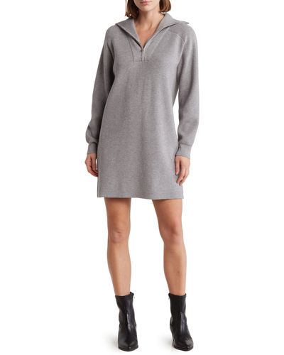 Wayf Long Sleeve Half-zip Sweater Dress - Gray