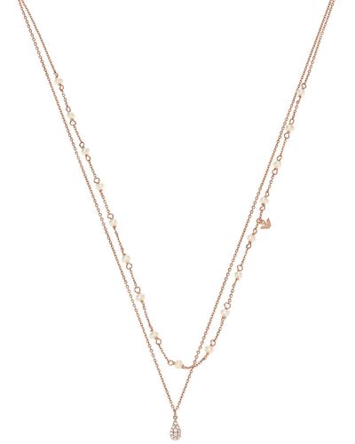 Emporio Armani Cultured Pearl & Cz Layered Chain Necklace - Blue