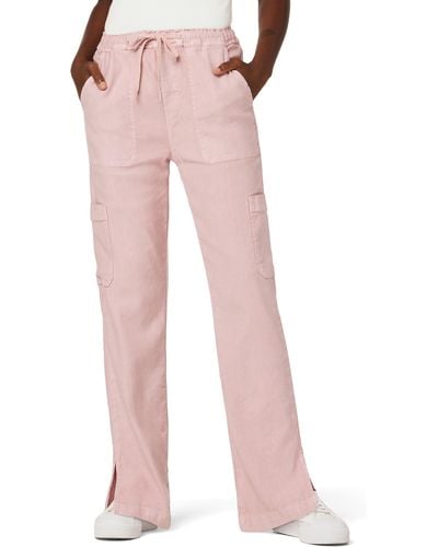 Hudson Jeans Drawstring High Waist Straight Leg Linen Blend Cargo Pants - Pink