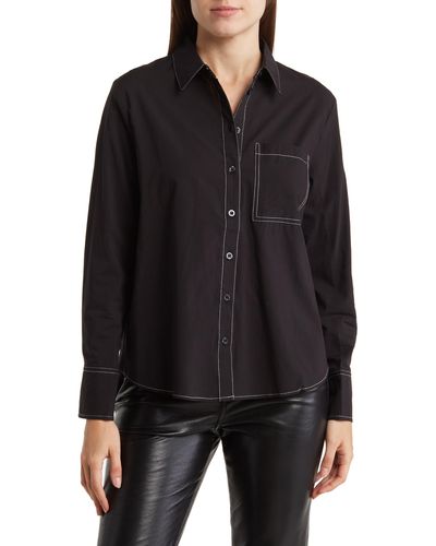 Ellen Tracy Stripe High-low Button-up Shirt - Black