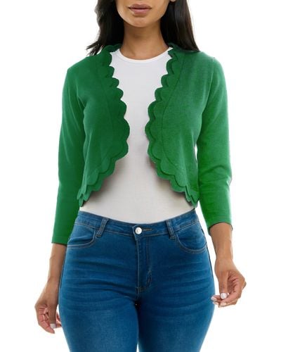 Nina Leonard Scalloped Bolero Shrug Sweater - Green