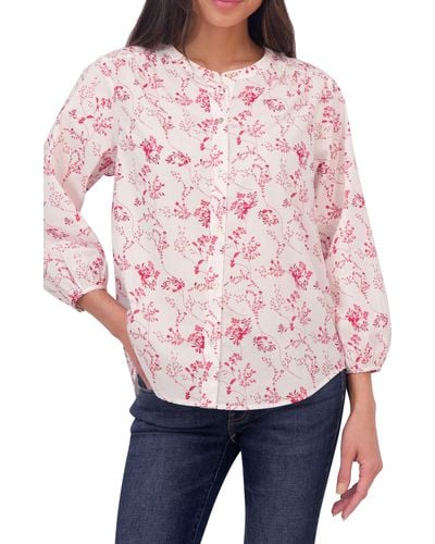 Lucky Brand Floral Print Band Collar Button-up Cotton Shirt - Pink