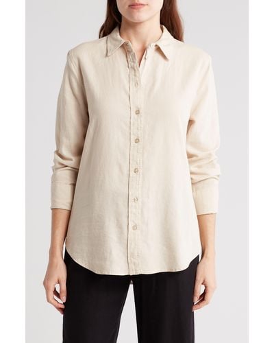 Ellen Tracy Linen Blend Button-up Shirt - Natural