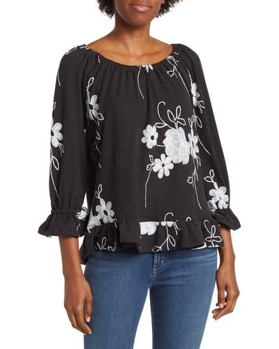 Forgotten Grace Peasant Embroidered Blouse - Black