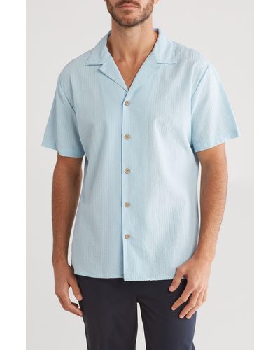 Original Paperbacks Seersucker Cotton Short Sleeve Button-up Shirt - Blue
