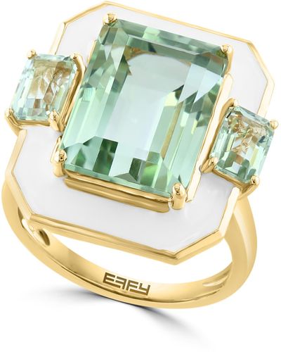 Effy 14k Yellow Gold Diamond Prasiolite Ring - Metallic