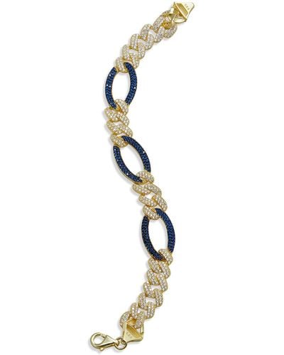 Savvy Cie Jewels Gold Plated Sterling Silver Cz Link Bracelet - Blue