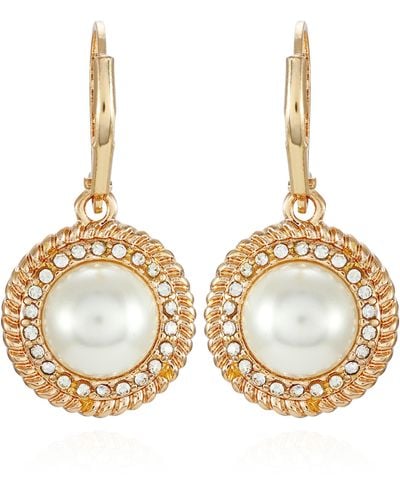 Tahari Pavé Crystal & Imitation Pearl Drop Earrings - Metallic