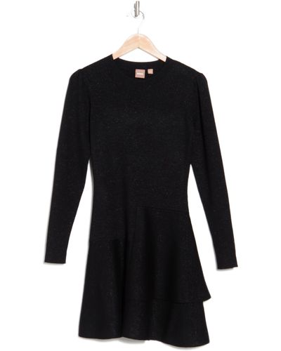 BOSS Faribella Metallic Long Sleeve Wool Blend Dress - Black