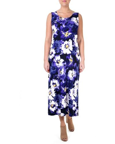 Nina Leonard Patterned Maxi Dress - Blue