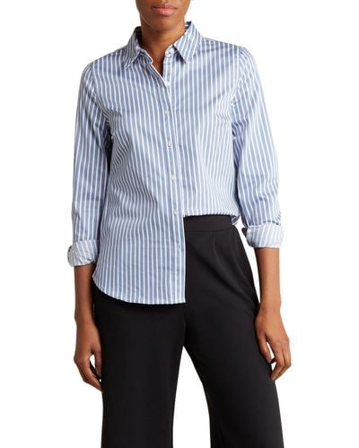 Nordstrom Essential Stripe Poplin Shirt - Blue