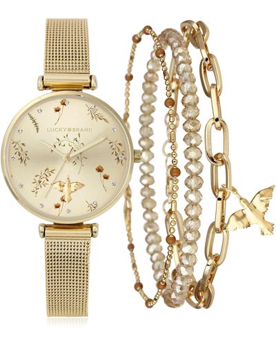Lucky Brand Hummingbird Mesh Strap Watch & Bracelets Set - Metallic
