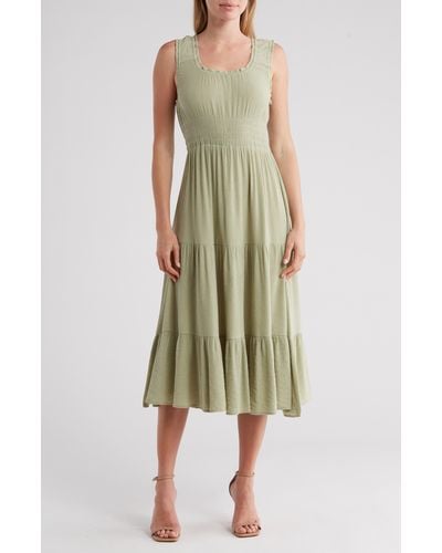 Rachel Parcell Smocked Tiered Midi Dress - Green