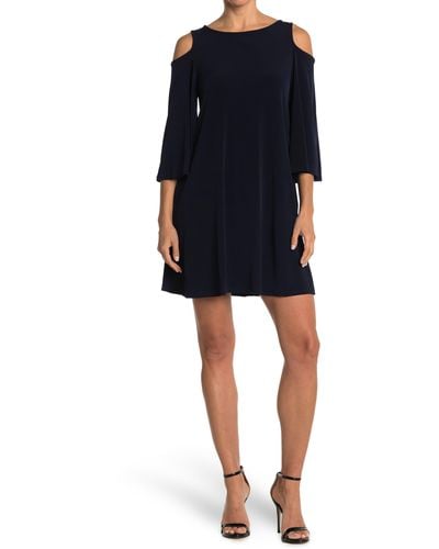 Nina Leonard Shoulder Cutout Dress - Blue
