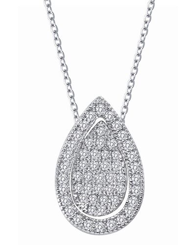 Lafonn Platinum Bonded Sterling Silver Pavé Simulated Diamond Teardrop Pendant Necklace - White