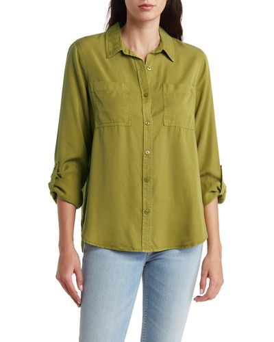 Calvin Klein Roll Tab Long Sleeve Button-up Shirt - Green