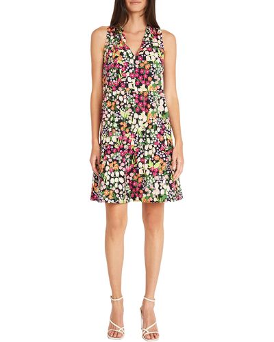 Maggy London Floral Sleeveless Tiered Fit & Flare Dress - Multicolor