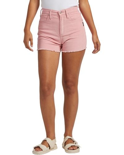 Silver Jeans Co. Highly Desirable High Waist Stretch Corduroy Cutoff Shorts - Pink