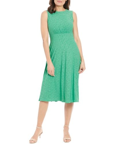 London Times Eyelet Jersey Sleeveless Midi Dress - Green