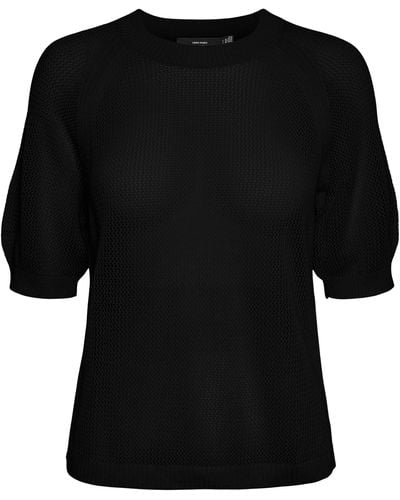 Vero Moda Lexsun Short Sleeve Knit Top - Black