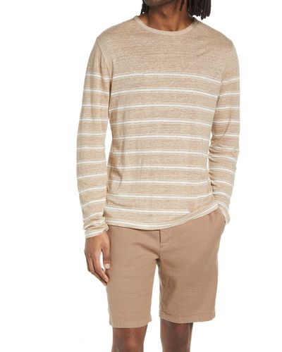 Vince Stripe Crewneck Linen Sweater - Natural