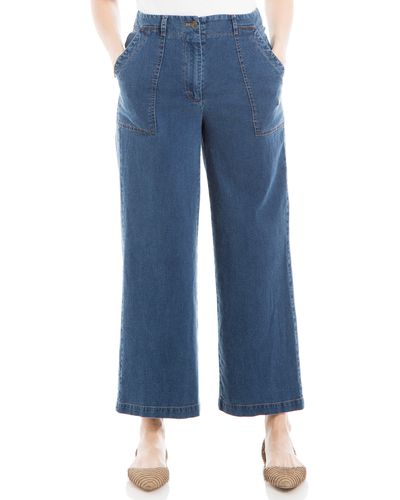 Max Studio Wide Leg Crop Cotton Piqué Pants - Blue