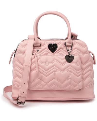 Betsey Johnson Lorraine Quilted Heart Satchel - Pink
