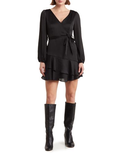 Melrose and Market Ruffle Long Sleeve Faux Wrap Minidress - Black