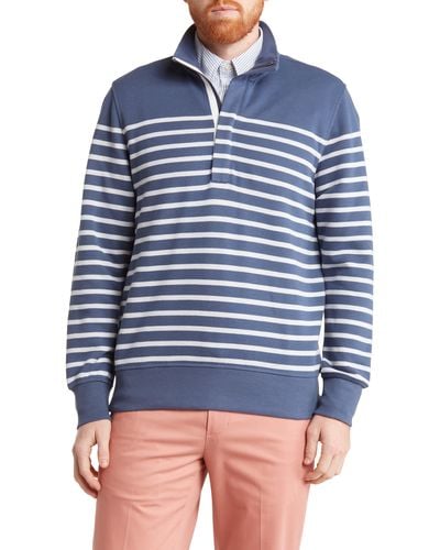 Brooks Brothers Mariner Stripe Cotton Blend Half-zip Sweatshirt - Blue