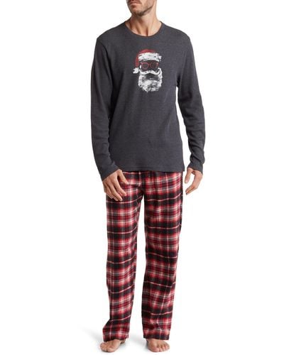 Lucky Brand Men's Pajama Set - Waffle Knit Top and Flannel Fleece Lounge  Pants, Size Small, Charcoal/Red Plaid at  Men's Clothing store