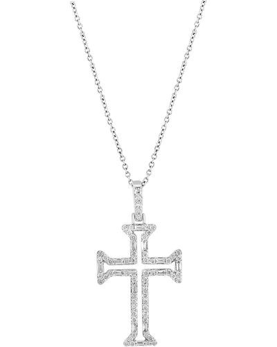Effy 14k White Gold Diamond Open Cross Pendant Necklace
