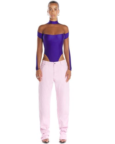 Mugler Illusion Inset Long Sleeve Bodysuit - Purple