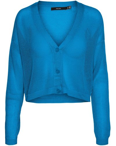 Vero Moda Lexsun Mesh Knit Crop Cardigan - Blue
