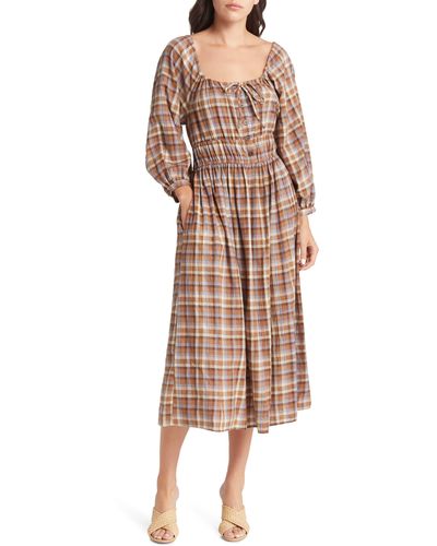 Madewell Sophia Long Sleeve Stretch Cotton Gauze Midi Dress - Natural
