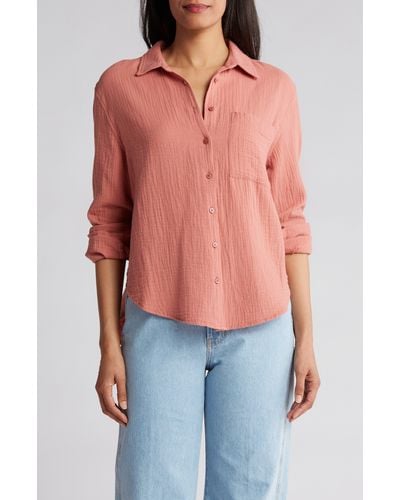 Caslon Relaxed Cotton Gauze Button-up Shirt - Red