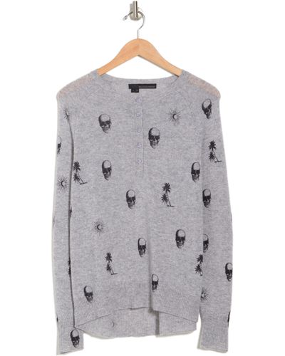 Skull Cashmere Frida Skull Palm Tree Print Cashmere Sweater In Light Heather Gray At Nordstrom Rack