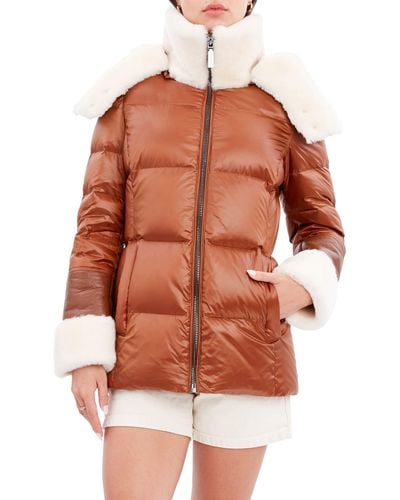 Dawn Levy Puffer Jacket With Genuine Shearling Trim - Brown
