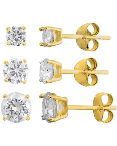 Savvy Cie Jewels Set Of 3 Sterling Silver Round Cubic Zirconia Stud Earrings - Yellow