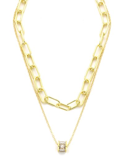 Panacea Crystal Barrel Pendant Layered Chain Necklace - Metallic