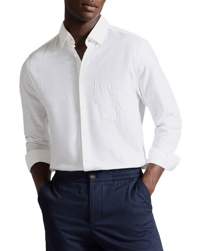 Ted Baker Linen & Cotton Blend Button-up Shirt - White