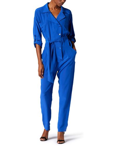 Equipment Fernande Long Sleeve Silk Jumpsuit - Blue