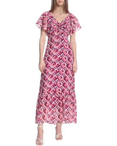 DONNA MORGAN FOR MAGGY Geo Print Flutter Sleeve Maxi Dress - Pink