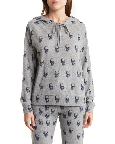 Skull Cashmere Oaklyn Skull Print Cashmere Hoodie In Mid Heather Grey/navy At Nordstrom Rack - Gray