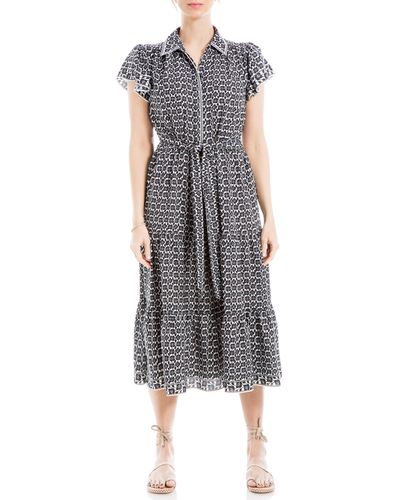 Max Studio Floral Tie Front Shirtdress - Gray
