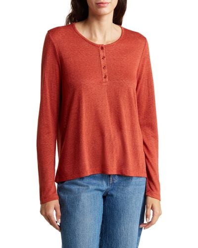 Bobeau Caty Long Sleeve Henley T-shirt - Red