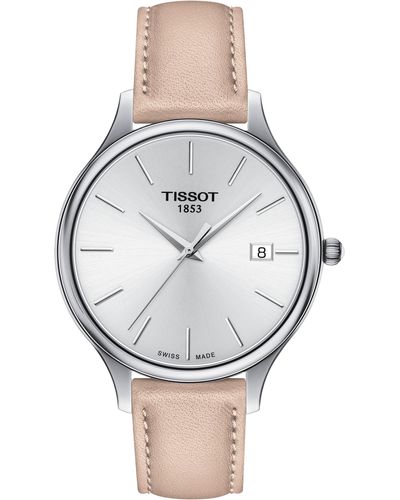 Tissot Bella Ora Round Leather Strap Watch - Gray