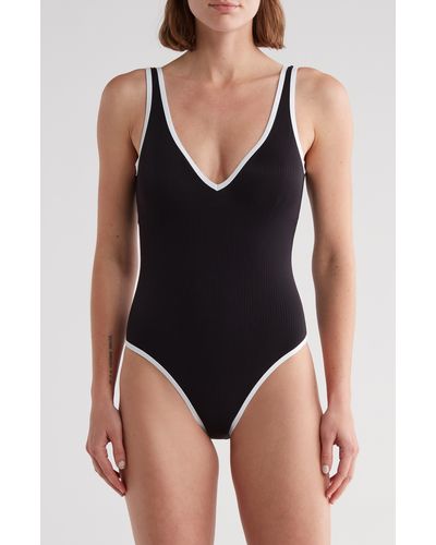 Nicole Miller Contrast Trim Rib One-piece Swimsuit - Black
